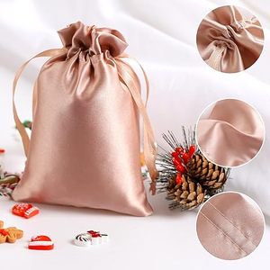 Grands sacs en satin rose gold personnalisés avec cordon de serrage, sacs cadeaux miniatures avec cordon de serrage pour mariage, pour filles - Product Image 3