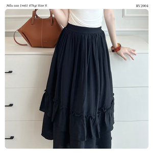 Jupe longue texturée fluide pour femme, taille haute, à volants étagés, coupe trapèze, vente en gros OEM ODM, fabricant vietnamien - Product Image 6