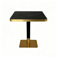 Table de bistrot élégante avec plateau en marbre noir et bordure dorée, pour restaurant, café, hôtel, vente en gros, directement de l'usine, sur mesure