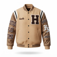 Veste de baseball kaki avec manches marron, boutons-pression, col côtelé, doublure matelassée, personnalisable, fabrication OEM directe d'usine