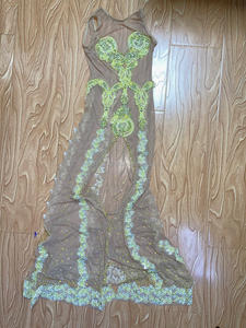 Costume nightclub bar <span class=keywords><strong>cantante</strong></span> femminile piena di gonna lunga a fessura in prospettiva a rete di diamanti - Product Image 6