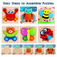 Puzzle en bois 3D de dessins animés, animaux et véhicules, puzzle à emboîter, jouet éducatif Montessori pour l'apprentissage précoce des tout-petits, des enfants et des adolescents
