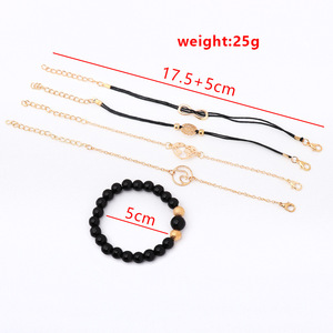 Beaded Bracelets Set Women's Alloy Gold Plated Bohemia Style Flower Heart <b>Map</b> Black Beads Gift Fashion Jewelry 2024 - Product Image 4