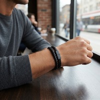 Bracelet Double couche en cuir véritable pour homme, fermoir en acier inoxydable, de haute qualité