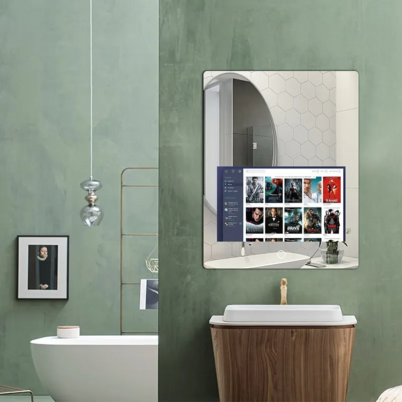 Fudakin กระจกทีวีหน้าจอสัมผัส, กระจกสำหรับห้องน้ำอัจฉริยะระบบแอนดรอยด์แบบ HD เต็มจอ
