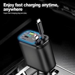 Wholesale Car Charger <b>Adapter</b> Voltage Display With Retractable Cable Fast for - Product Image 4