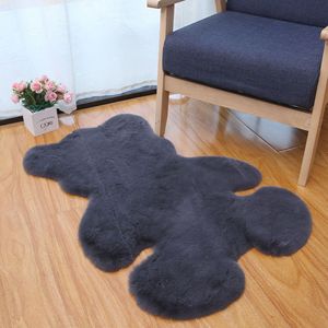 <b>Bear</b> Shape Plush Rug Grayish <b>Pink</b> Faux Fur Floor Mat For Bedroom Kids Room Cushioned Decorative Carpet - Product Image 3