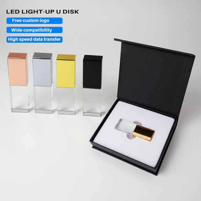 Hottest Personalized Led Light up Glass USB Memory Stick High Speed 2.0 Pendrive USB Box Photography Wedding USB Flash Drive