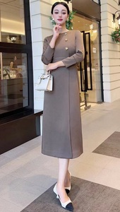 XXXL <span class=keywords><strong>robe</strong></span> <span class=keywords><strong>moulante</strong></span> 2024 automne hiver Cocktail fête femmes gros bouton déco à manches longues Midi marron <span class=keywords><strong>kaki</strong></span> <span class=keywords><strong>robe</strong></span> Occasion spéciale - Product Image 6