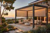 Pergola en aluminium sur mesure RKOVE RK-C2 3*4m avec lames orientables électriques et stores latéraux à fermeture éclair, éclairage LED, terrasse extérieure
