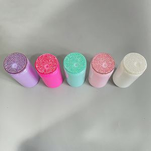 Custom Rhinestone Lids 16Oz Soda <b>Beer</b> Can Sublimation Blank Colored Borosilicate Glitter 16 Oz Glass Cups With Bling Lid - Product Image 3