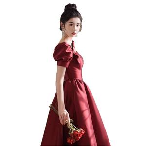 Robe de mariée élégante de style français <span class=keywords><strong>en</strong></span> cachemire rouge avec volants, longueur au sol, petite mariée, princesse <span class=keywords><strong>en</strong></span> fuite, fiançailles, cérémonie haut de gamme pour adultes - Product Image 5