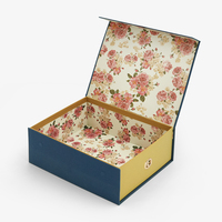 Boîte cadeau magnétique pour chaussures, motif rose vintage premium, boîte à chaussures en carton rigide bleu marine avec œillet métallique en laiton pour la ventilation