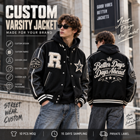 Blouson universitaire oversize coupe ample épaules tombantes avec logo brodé en chenille et manches en cuir – Veste Letterman OEM