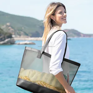 Custom summer shoulder tasche frau stylish beach tote bag sublimation Durable Mesh supplier for handbags tas kanvas beach bag