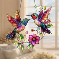 Attrape-soleil colibris style vitrail américain, ornement mural en acrylique à suspendre, décoration murale personnalisée, cadeau décoratif