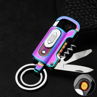 Briquet USB KY, porte-clés, ouvre-bouteille, couteau, lampe torche, briquet électrique en métal coupe-vent, accessoires pour fumeurs