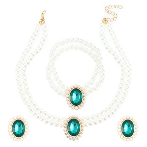 Set perhiasan wanita, anting-anting gelang kalung berlian imitasi mutiara imitasi pendek mewah ringan - Product Image 6