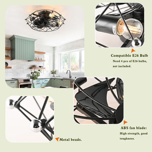 Ventilador de techo contemporáneo con aspas negras naturales, motor invertido, luz E26 y control remoto - Product Image 5