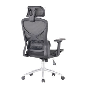 Silla de Oficina Ejecutiva Moderna, Diseño Ergonómico de Malla, Reposacabezas Ajustable, Función Giratoria de Nailon, Base de Metal Cromado, Mecanismo de Inclinación - Product Image 4