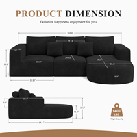 Canapé d'angle convertible et extensible en tissu velours moderne avec ottoman, confortable comme un lit, idéal pour appartement, centre commercial, école, sans assemblage requis