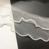 Bordure en dentelle à volants décoratifs brodés en maille avec perles LT2518B pour la vente en gros