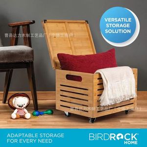 Boîte de rangement carrée en bois avec couvercle et poignée pour l'organisation du bureau, design recouvert d'un motif en grain de bois massif - Product Image 4