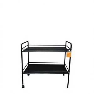 Black 2 Tier Steel <b>Wire</b> Shelving Cart With Wheels Portable Mesh Storage <b>Rack</b> For Indoor Use - Product Image 1