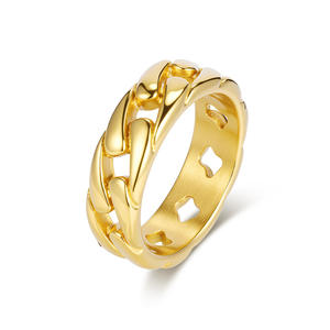 Anillo Unisex de Cadena Cubana, Anillo de Dedo Índice de Acero de Titanio Dorado, Joyería de Estilo Hip Hop Urbano, Regalo - Product Image 1