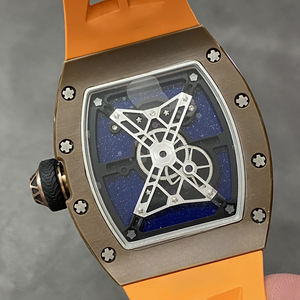 Montre mécanique pour homme Top Rm, forme barillet, bracelet en caoutchouc orange, cadran à thème spatial 3D, boîtier en métal mat, montre de sport de luxe et tendance - Product Image 4
