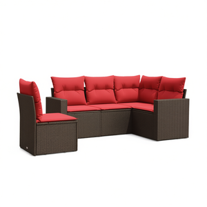 Ensemble de canapés de patio en polyrotin, 5 pièces, meubles d'extérieur marron, sièges durables de style contemporain pour 5 personnes - Product Image 1