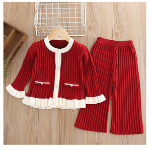 Set di Abbigliamento in Lana per Bambine, Stile Maillard, Completo a Due Pezzi Lavorato a Maglia, Autunno-Inverno 2025, Top e <span class=keywords><strong>Pantaloni</strong></span> Eleganti con Motivo Orsacchiotto - Product Image 4