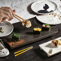 Assiette de service en céramique japonaise pour sushis, 12,5 pouces, plat sous glaçure pour sashimi, restaurant, salle à manger