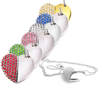 Memoria USB 2.0 con Forma de Corazón, Material de Cristal, Hermosa Memoria USB Personalizada con Diamantes, 8G 16G con Múltiples Capacidades