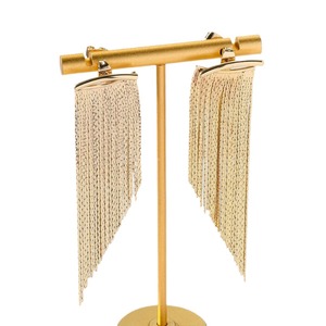 <span class=keywords><strong>Orecchini</strong></span> Pendenti in Ottone Placcato <span class=keywords><strong>Oro</strong></span> Antico con Nappe e Perle Geometriche in Vetroceramica Incastonate - Gioielli Trendy da Donna per Anniversario - Product Image 5