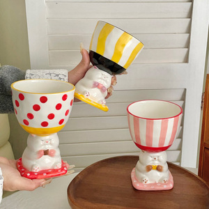 Desenhos animados pintados à mão High-Legged Copo cerâmico Caneca de sobremesa bonito com Underglaze Colorido Ins Mark Gift Set festivo - Product Image 6