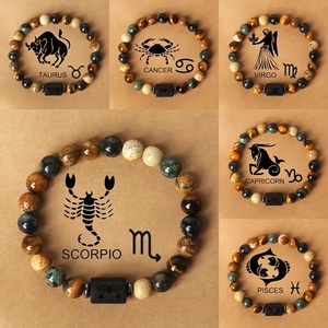 Bracelets porte-bonheur des 12 signes du zodiaque, bracelets en obsidienne naturelle à la mode pour les couples, les hommes et les femmes, <span class=keywords><strong>Vierge</strong></span>, Lion, <span class=keywords><strong>Balance</strong></span> - Product Image 1