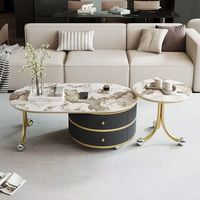 Table Basse Convertible Moderne Minimaliste en Dalle de Pierre, Mobile, avec Cadre en Acier, Écologique, Deux Tiroirs, Meuble de Maison pour Espaces Petits