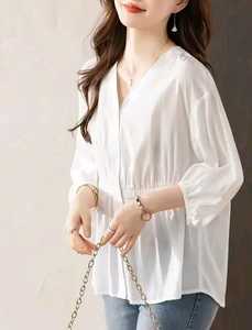 Último diseño Top Trending Pure 100% Cotton Frunt Open 3/4 Slvees Shirt para mujer Use Color blanco y negro Fabricante indio - Product Image 4