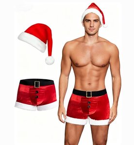 Nouvel ensemble de <span class=keywords><strong>costume</strong></span> de scène pour <span class=keywords><strong>homme</strong></span> avec chapeau court, caleçon boxer rouge et blanc <span class=keywords><strong>sexy</strong></span> et bonnet de Père Noël, idéal pour les fêtes et le cosplay - Product Image 3