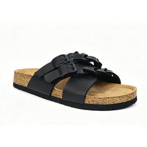 Double Buckle <b>Cork</b> Slide Slippers Open Toe Flat <b>Sandals</b> Casual Outdoor Summer Footwear - Product Image 1