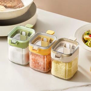 Multifunctional Clear Dustproof Lid Seasoning <b>Box</b> with Spoon Handle for Countertop Spice <b>Storage</b> (Glass Jar Salt & Sugar) - Product Image 2