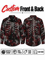 Kemeja Pria Lengan Panjang Kerah Lapel dengan Cetak Grafis 3D Gaya Jalanan Mewah Kustom