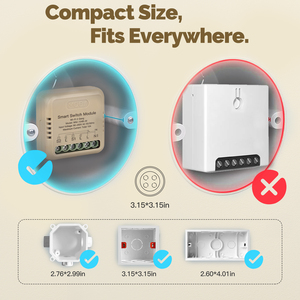 <span class=keywords><strong>MOES</strong></span> <span class=keywords><strong>TUYA</strong></span> 10A Mini module d'interrupteur mural intelligent WiFi 2 voies relais commande vocale - Product Image 2