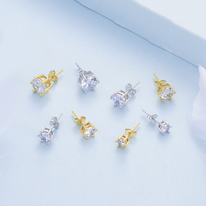 925 Sterling Silver Shiny Zircon Stud Earrings Six Prongs Design Small <strong>Rose</strong> <strong>Gold</strong> <strong>Hoop</strong> for Women Wedding Fine Jewelry Gift BSE615 - Product Image 5