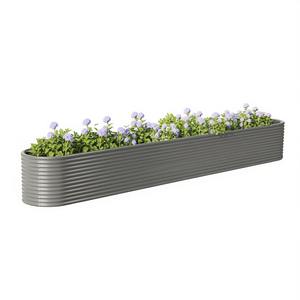 Jardinière surélevée en acier moderne, gris, revêtement poudré, forme elliptique, pour fleurs et plantes vertes - Product Image 1