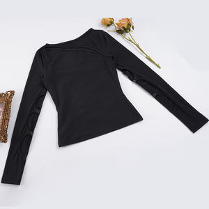 Dark Gothic Patchwork Techwear <b>Long</b> <b>Sleeve</b> <b>T</b>-<b>Shirt</b> <b>Black</b> Knitted Eco-Friendly Breathable Slim Fit Women's Blouse - Product Image 6