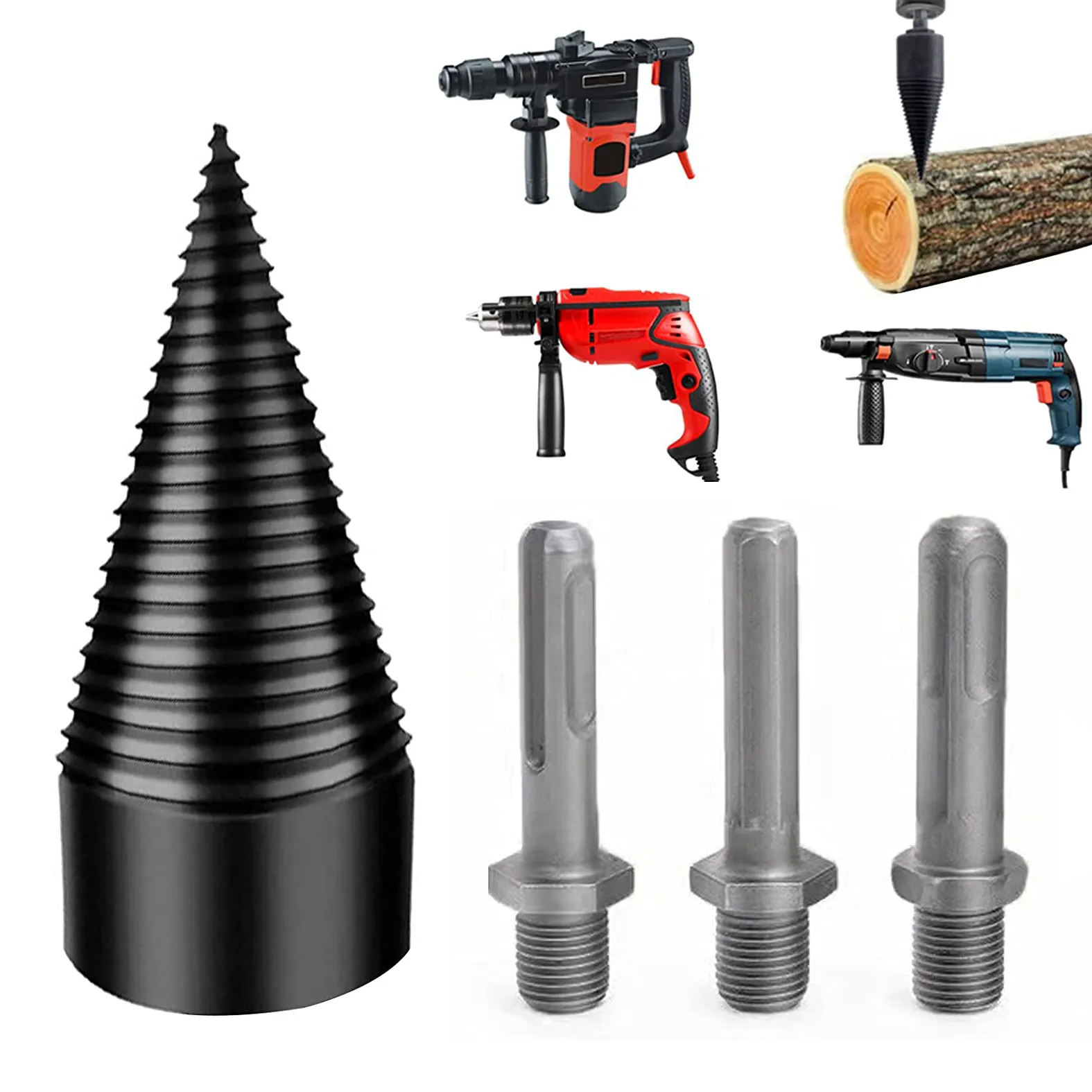 Wood Splitter Drill Bits tools Splitting Cone Firewood Log drill bit with Drill Handle Fire wood Chopper