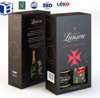 Boîte en carton ondulé personnalisée, boîte cadeau en carton ondulé entièrement imprimée pour 2 bouteilles de vin avec poignée en papier et inserts de séparation intérieure