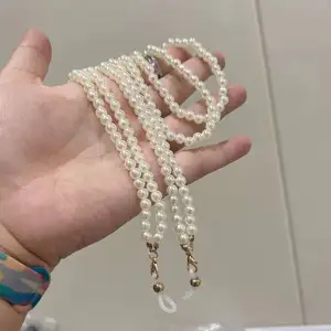 75cm Colourful Glasses Mask Chain Acrylic Glasses Chain Non-Slip Anti-Loss Rope Double Layers 6mm Pearl Beaded Sunglasses Chain